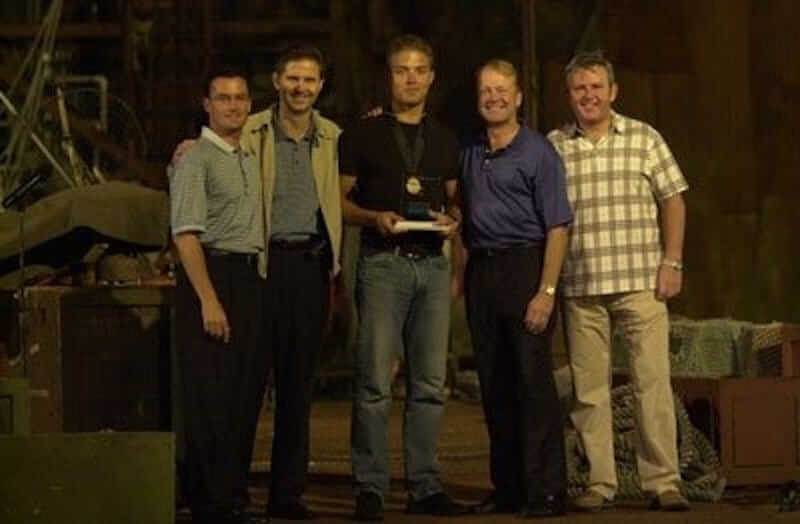 Accepting an award from JC and his crew at Universal Studios in Hollywood in 2003.